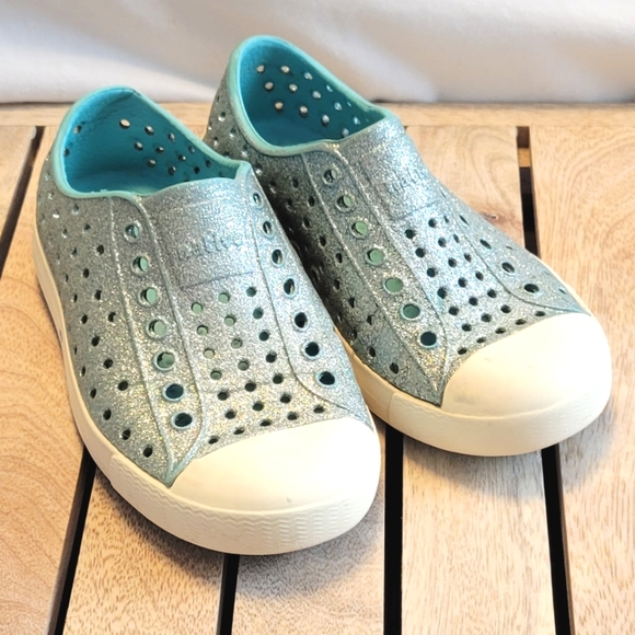 Native Shoes Shoes Native Jefferson Teal Sparkle Glitter Shoes